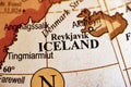 Closeup shot of the Iceland country on the map