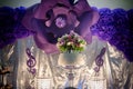 Closeup shot of indoor wedding reception with cake