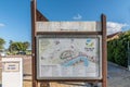 Closeup shot of an information board of the city of Alcacer do Sal, Setubal district, Portugal