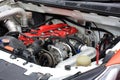 Closeup shot of the inside engine of a car at the rally championship in Surat Thani, Thailand.