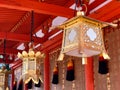 Closeup shot of Japanese temple lanterns at Fushimi Inari-Taisha shrine Japan Royalty Free Stock Photo