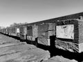 Closeup shot of a Jingmen railway from Beijing to Mentougou on a grayscale