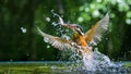 Closeup shot of a Kingfisher (Alcedinidae) hunting in the water splashing it around Royalty Free Stock Photo