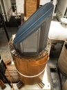 Closeup shot of laminated transformer core with sheet type windings