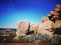 Closeup shot of a large heap of stones on Granite Island, Australia