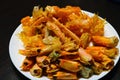 Closeup shot of leftover shells and skins from boiled shrimp