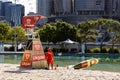 Closeup shot of a lifeguard on duty near the beach in Brisbane, Australia