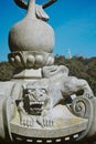 Closeup shot of the lion statue in the Bacalhoa Buddha Eden Garden in Portugal