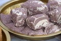 Marble sesame halva with cocoa, bowl of halava sweets