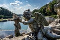 Closeup shot of marble statues of the Fountain of Venus and Adonis, Campania, Italy