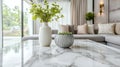 Closeup shot of a marble table with a blurred background of a living room Royalty Free Stock Photo