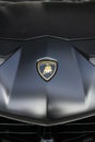 Closeup shot of a matte black Lamborghini Aventador SVJ luxury car