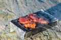 Closeup shot of meat on being cooked on a barbeque Royalty Free Stock Photo