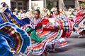 Closeup shot of Mexican dancers in colorful costumes during the Mexican Independence Day Parade Royalty Free Stock Photo