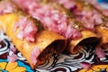 Closeup shot of Mexican delicious food with rolls on the glazed plate Royalty Free Stock Photo
