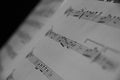 Closeup shot of musical notes sheet on a blurred background Royalty Free Stock Photo