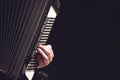 Closeup shot of a musician hand playing accordion on a black background Royalty Free Stock Photo