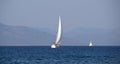 Closeup shot of a nautical yacht with white sails in the sea