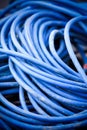 Closeup shot of neatly coiled blue wire