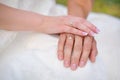 Closeup shot of newlyweds hands Royalty Free Stock Photo