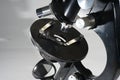 Closeup shot of an old black microscope Royalty Free Stock Photo
