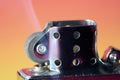 Closeup shot of old gasoline lighter with flame Royalty Free Stock Photo