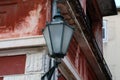 Closeup shot of an Old street lamps illuminate the way for passersby