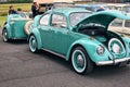 Closeup shot old timer vintage car volkswagen beetle at classic fest 2022, festival with old classic vintage cars Royalty Free Stock Photo