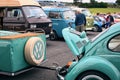 Closeup shot old timer vintage car volkswagen beetle at classic fest 2022, festival with old classic vintage cars Royalty Free Stock Photo