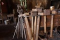 Closeup shot of old various hummers and iron tools inside a workshop Royalty Free Stock Photo