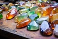 closeup shot of opal stones on a workbench
