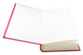 Closeup shot of open book in red cover isolated on a white background Royalty Free Stock Photo