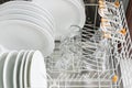 Dishwasher with clean dishes. Home appliances Royalty Free Stock Photo