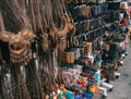 Closeup shot of an outside market with a lot of colorful bracelets and necklaces Royalty Free Stock Photo