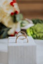 Closeup shot of a pair of gold wedding rings