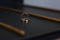 Closeup shot of a pair of golden wedding rings Royalty Free Stock Photo
