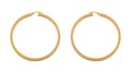 Closeup shot of a pair of simple golden earrings shaped like loops on a white background