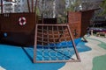 Closeup shot of a park playground in the shape of a ship