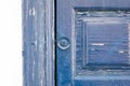 Closeup shot of part of an old blue wooden door Royalty Free Stock Photo