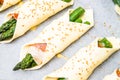 Closeup shot of pastry filled with asparagus and prosciutto Royalty Free Stock Photo