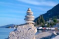 Closeup shot of pebbles balanced on each other on a rock Royalty Free Stock Photo