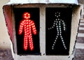 Closeup shot of a pedestrian traffic light showing red Royalty Free Stock Photo