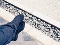 Closeup shot of a person's feet at Ryoan-ji in Kyoto, Japan Royalty Free Stock Photo