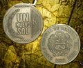 Closeup shot of Peruvian nuevo sol coin