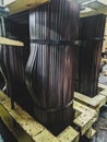 Closeup shot of 3-phase distribution transformer core