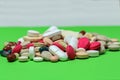 Closeup shot of a pile of colorful pills and capsules Royalty Free Stock Photo