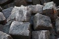 Closeup shot of a pile of large cubed stones