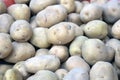 Closeup shot of a pile of potatoes in a market place