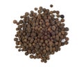 Closeup shot of a pile of round black pepper spices isolated on a white background