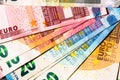 Closeup shot of piled Euro banknotes - investment and financial concept